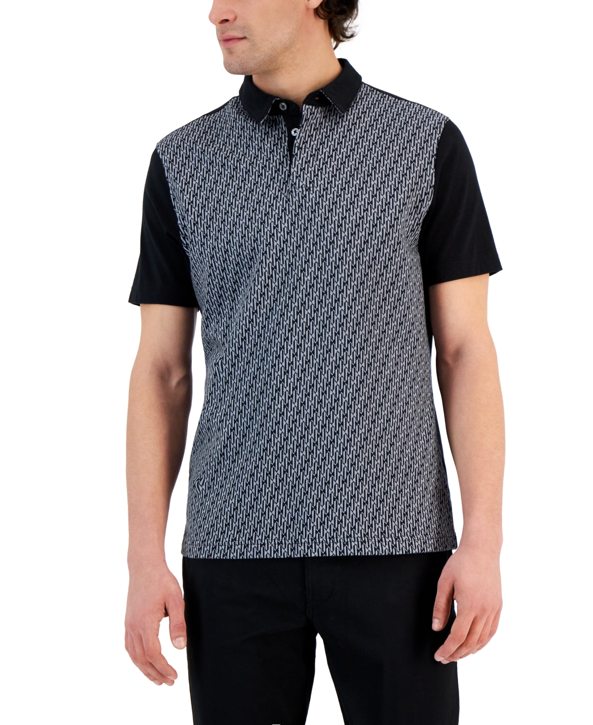 Alfani Men's Mode Short Sleeve Henley Polo Shirt Colorblocked Black Small