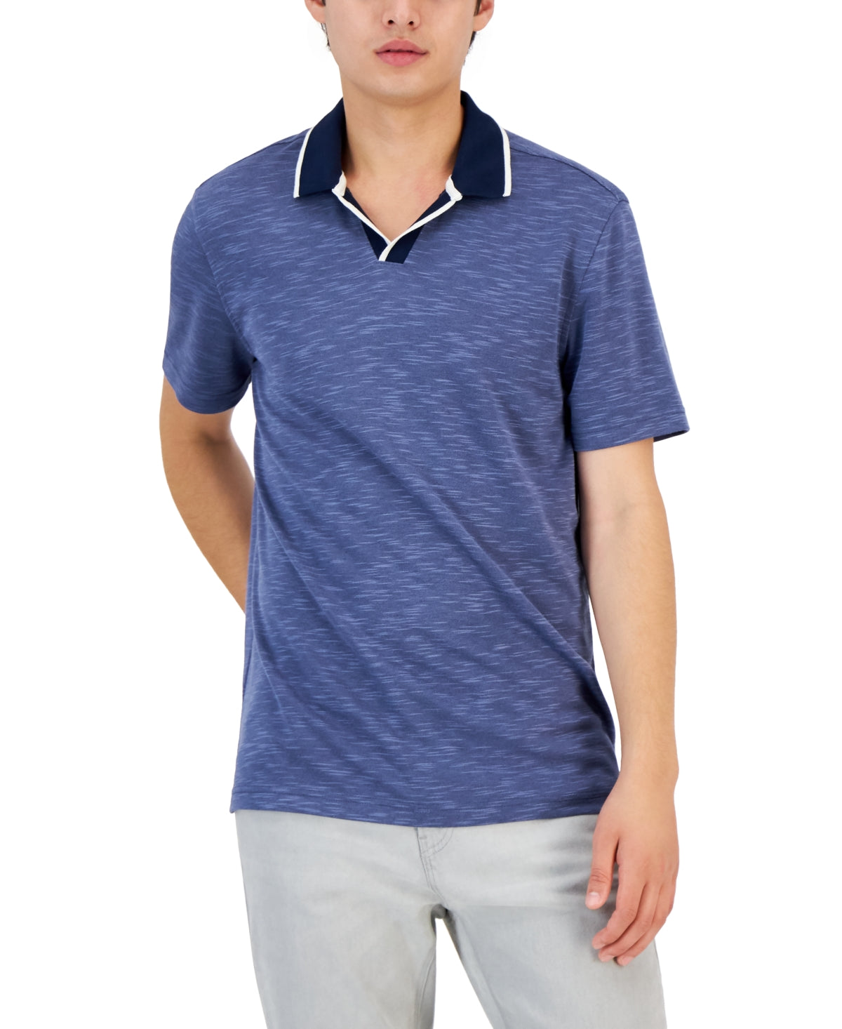 Alfani Men's Johnny Collar Polo Shirt Medium Navy Blue