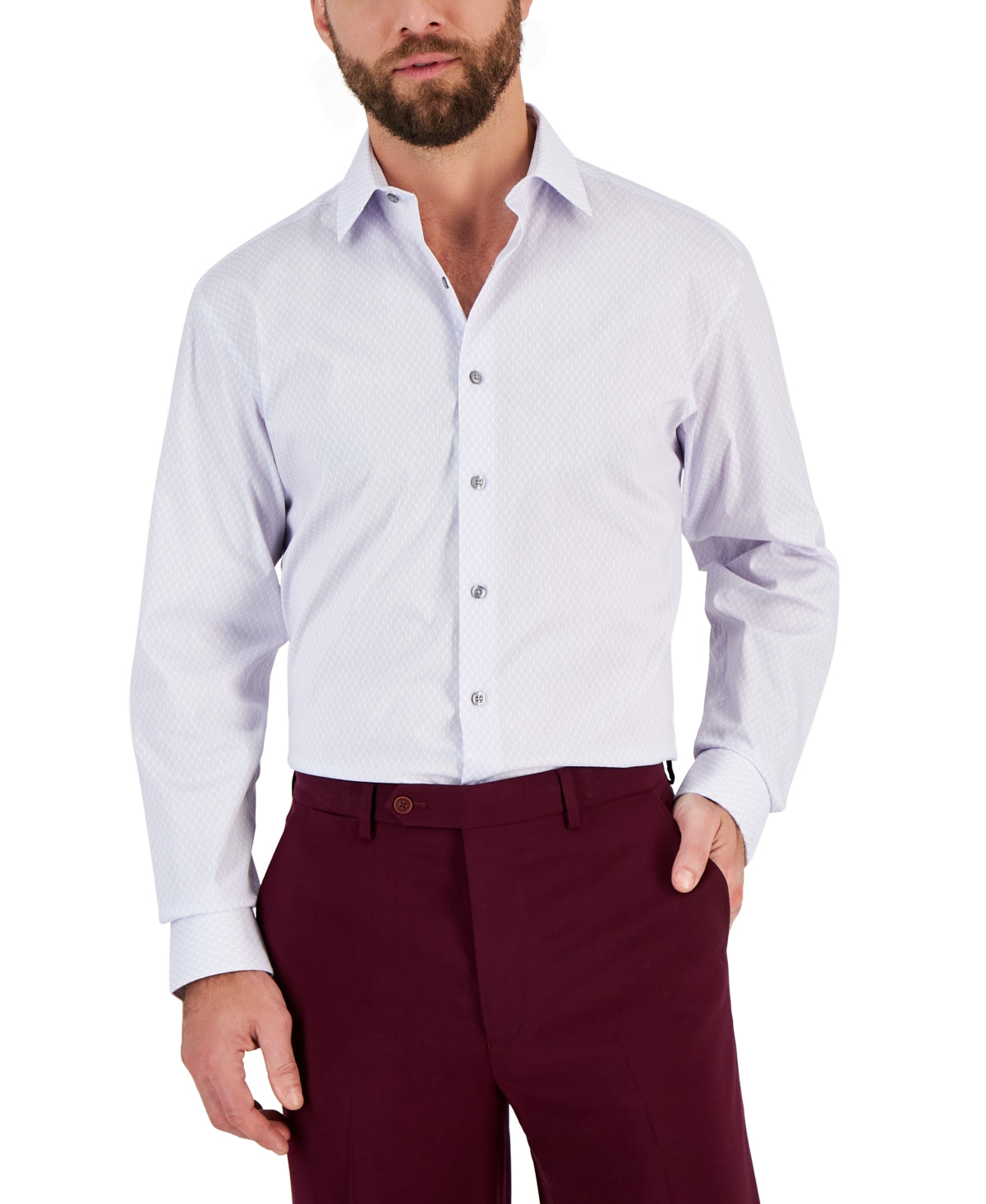 Alfani Mens Regular fit Dress Shirt Large 16-16.5 34-35 Purple Geometric