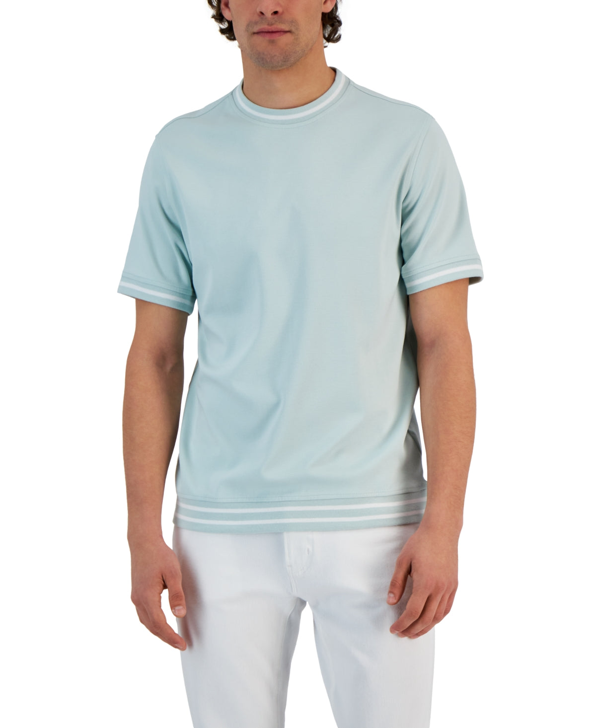 Alfani Men's Tipped Short Sleeve Crewneck T-Shirt Minnow Green XL