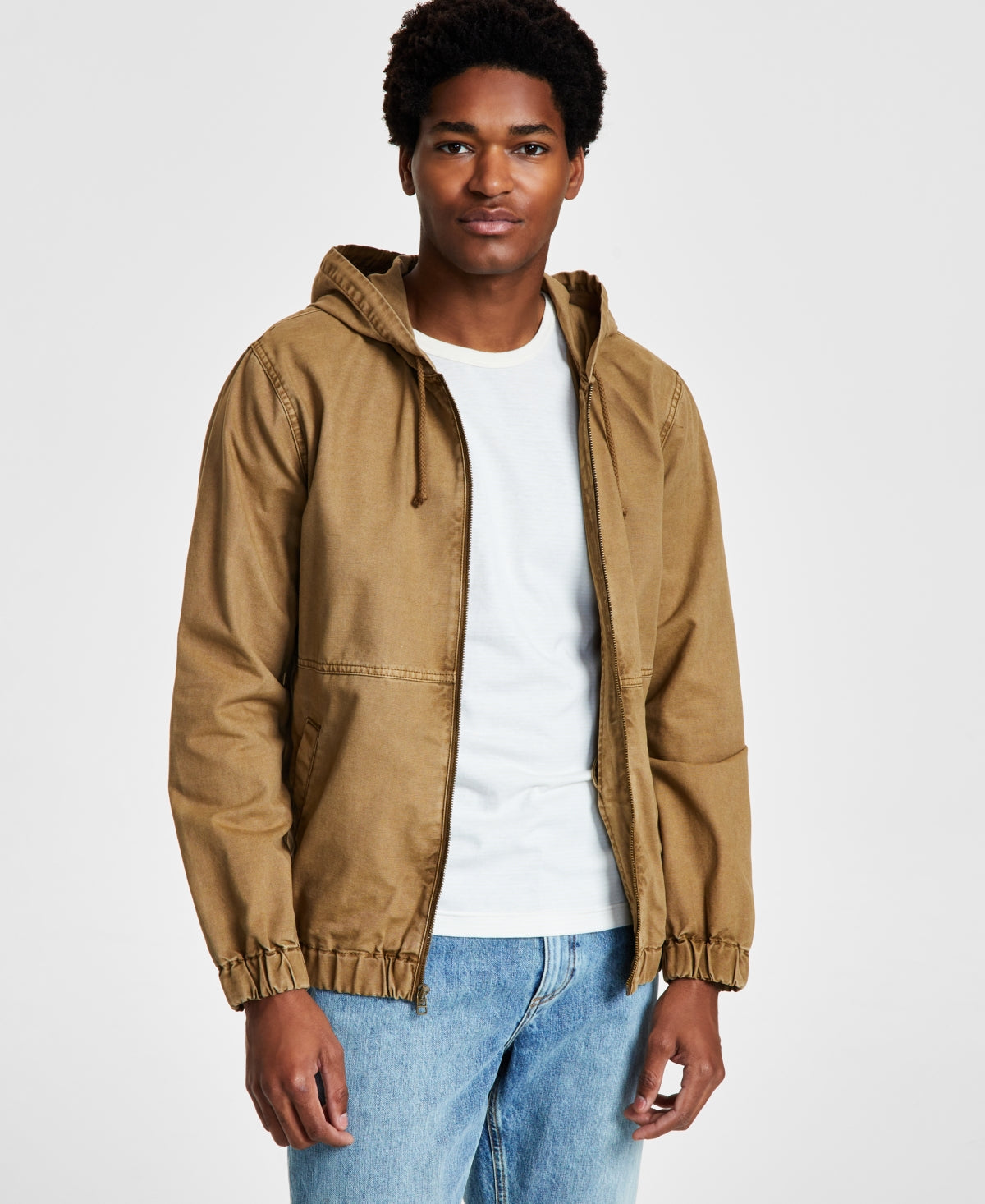 Sun + Stone Men's Garment Dyed Zip Front Hoodie Jacket Small Brown