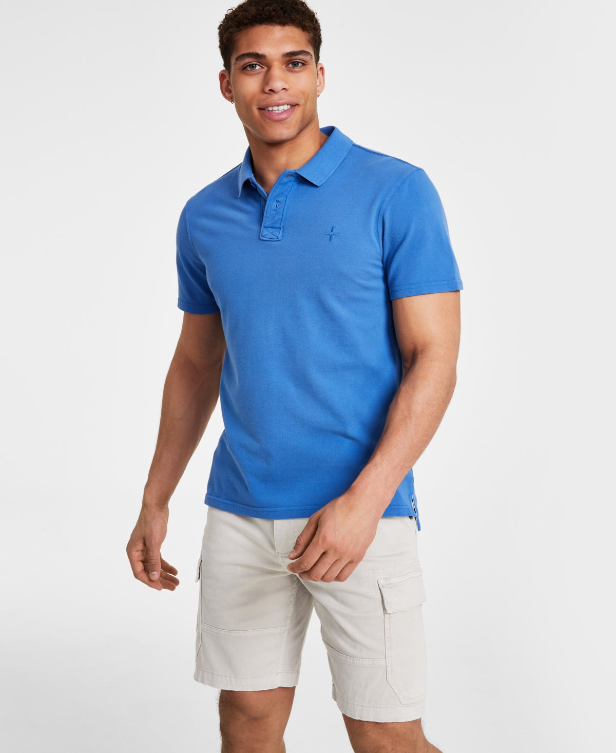 Sun + Stone Men's Regular Fit Solid Pique Polo Short Sleeve Shirt Blue Medium