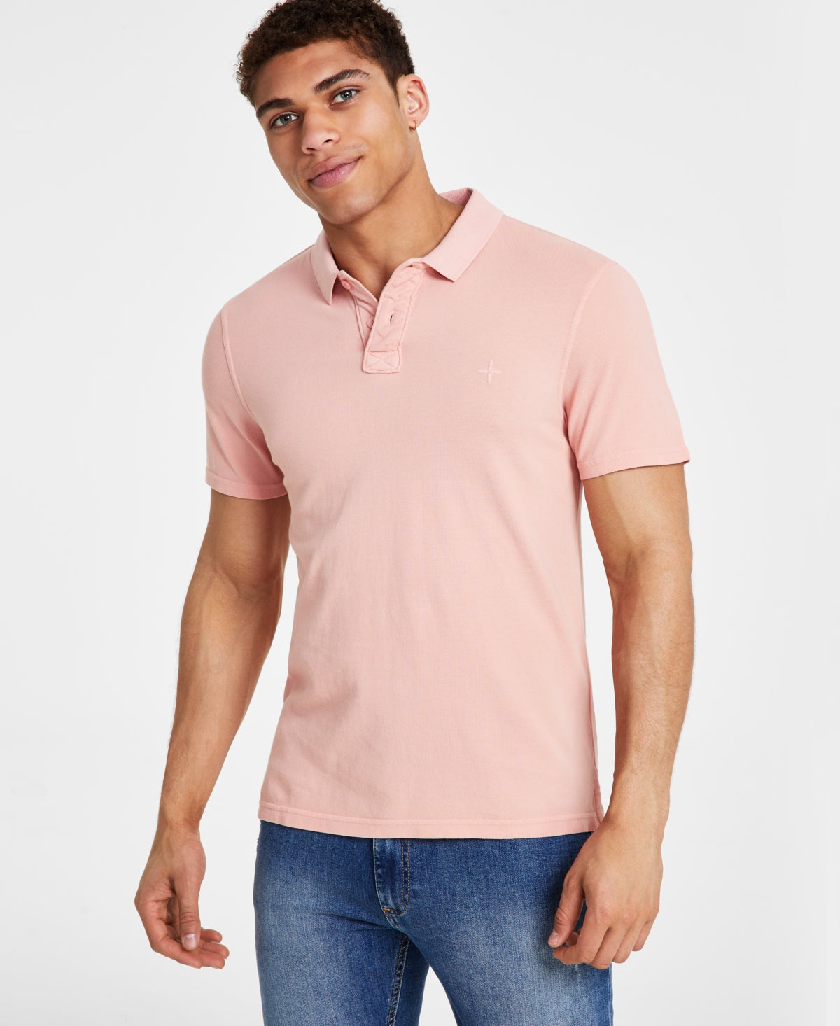 Sun + Stone Men's Regular Fit Solid Pique Short Sleeve Polo Shirt Pink Xl