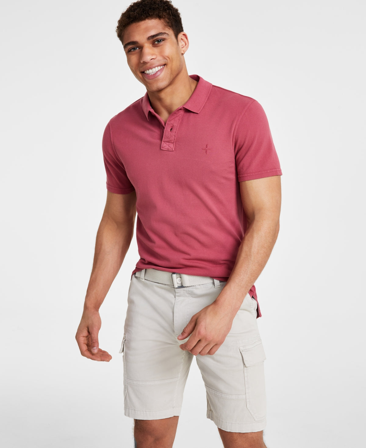 Sun + Stone Men's Solid Pique Short Sleeve Polo Shirt Red 2XL