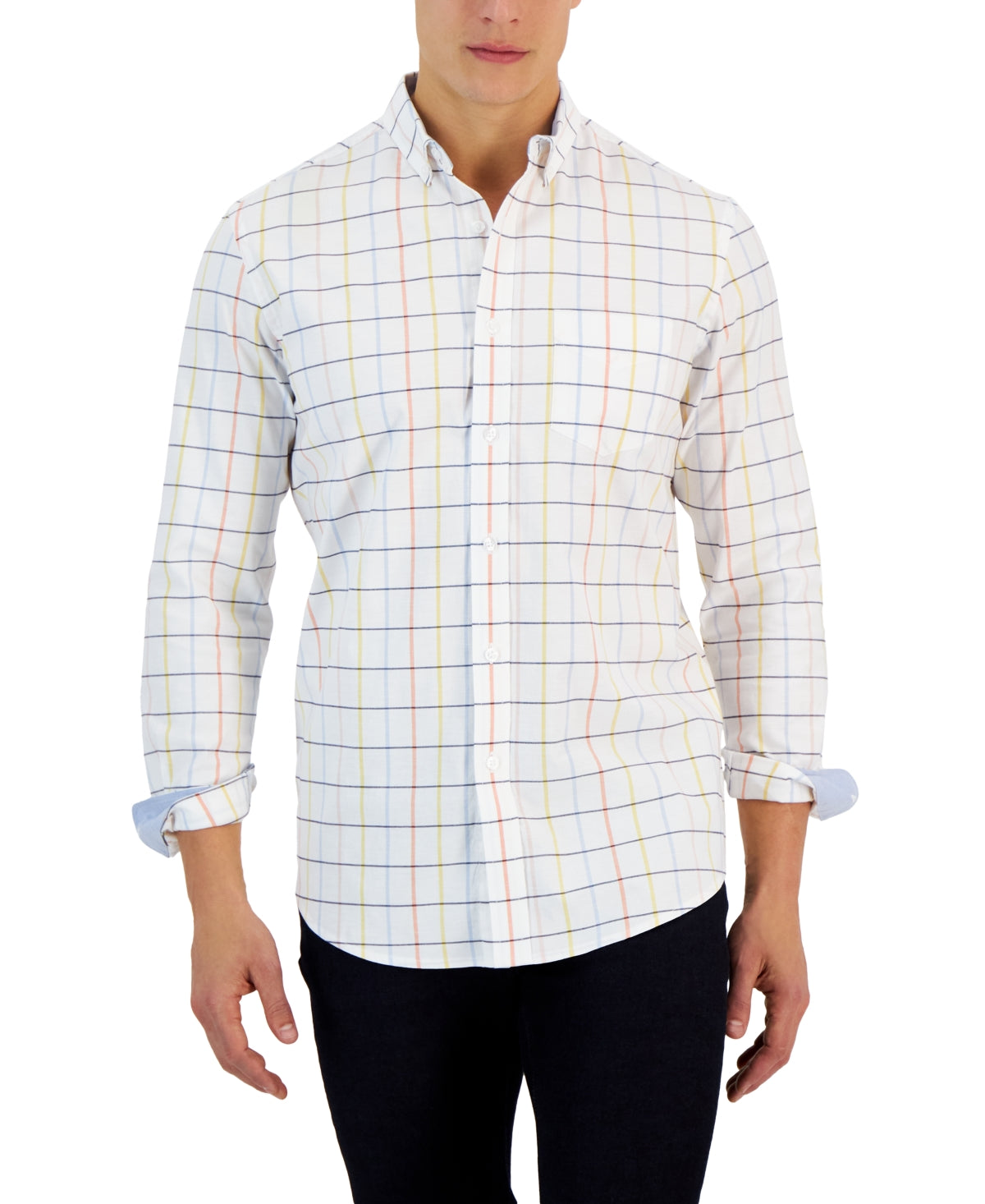 Club Room Mens Timon Long Sleeve Windowpane Button Down Oxford Shirt XL