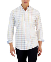 Club Room Mens Timon Long Sleeve Windowpane Button Down Oxford Shirt Medium