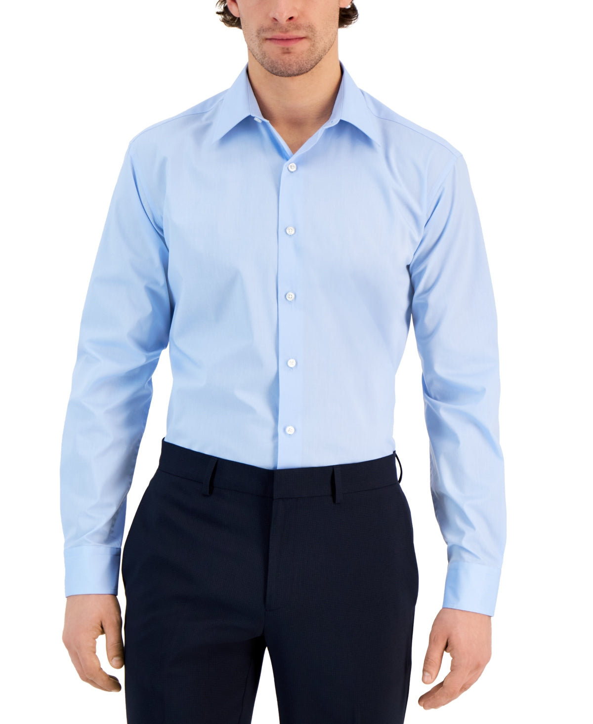 Club Room Mens Regular fit Dress Shirt Large 16-16.5 Long Sleeve Blue Solid