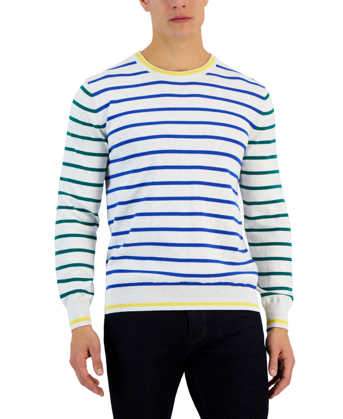 CLUB ROOM Arden Long Sleeve Mixed Stripe Crewneck Sweater Blue Small