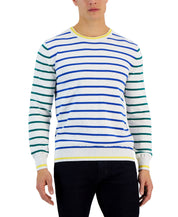 CLUB ROOM Arden Long Sleeve Mixed Stripe Crewneck Sweater Blue Small