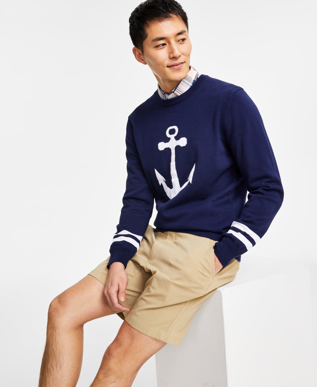 Club Room Men's Anchor Cotton Sweater Dark Blue Large