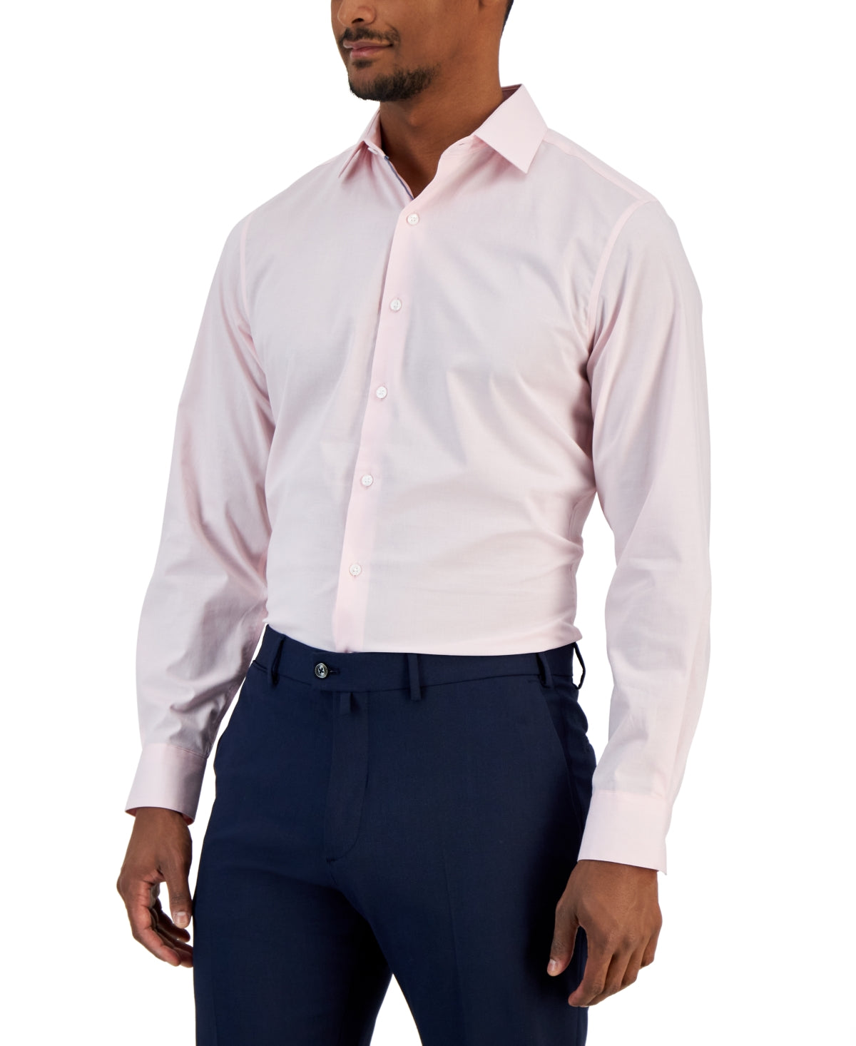 Bar Iii Men's Slim Fit Chambray Button Down Dress Shirt Pink Medium