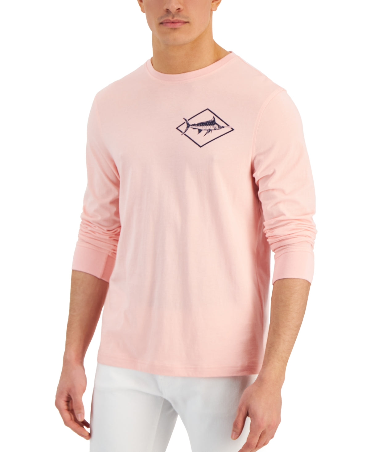 Club Room Mens Sailing Club Long Sleeve Crewneck T Shirt  Pink Large