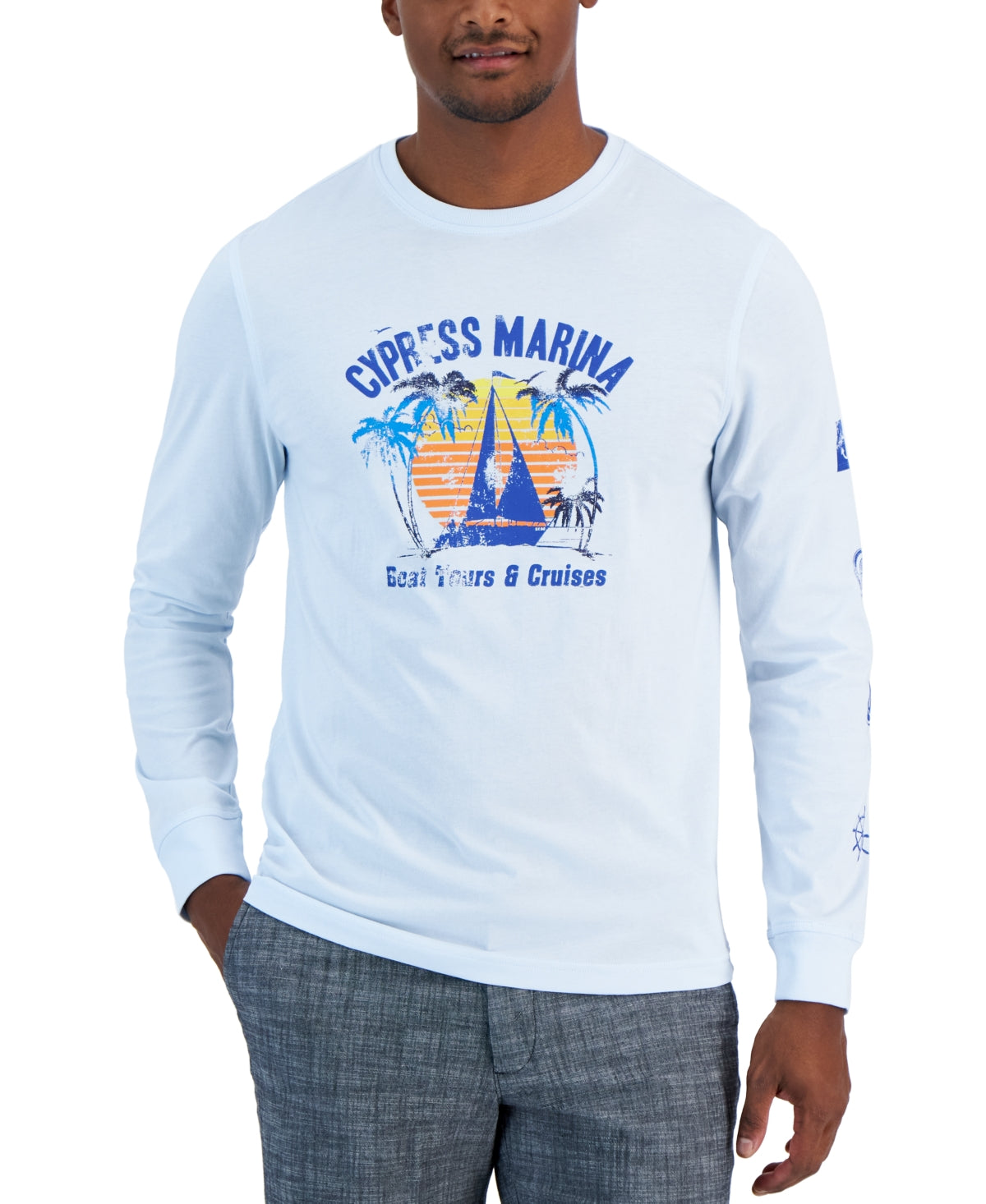 Club Room Men's Cypress Marina Classic Fit Long Sleeve T Shirt  Blue Medium