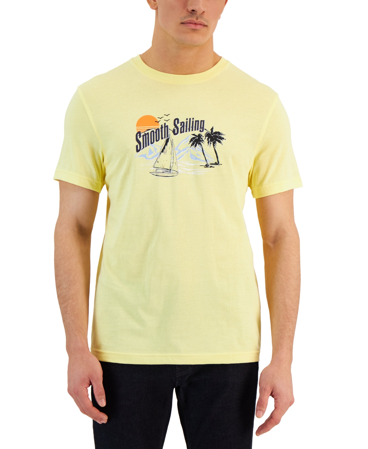 Club Room Mens Crewneck T Shirt Lemon Ice Combo Smooth Sailing Medium