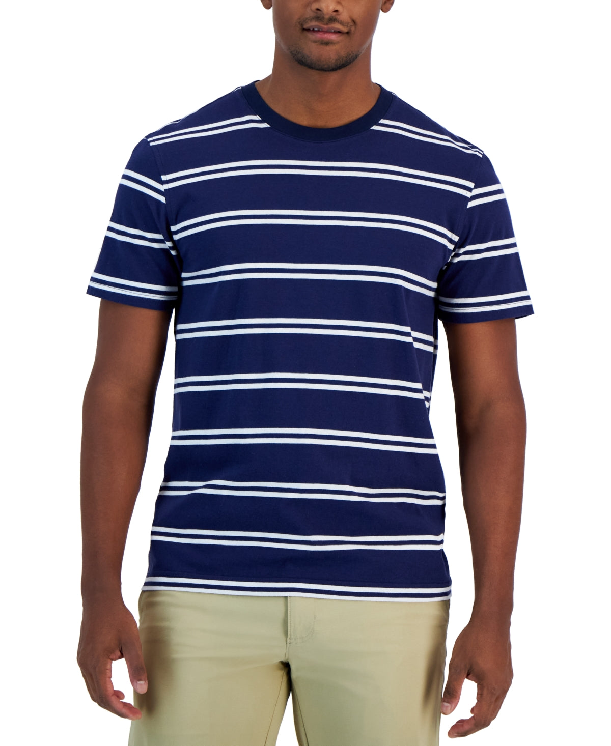 Club Room Men's Classic-Fit Double Stripe Short Sleeve T Shirt Blue Medium