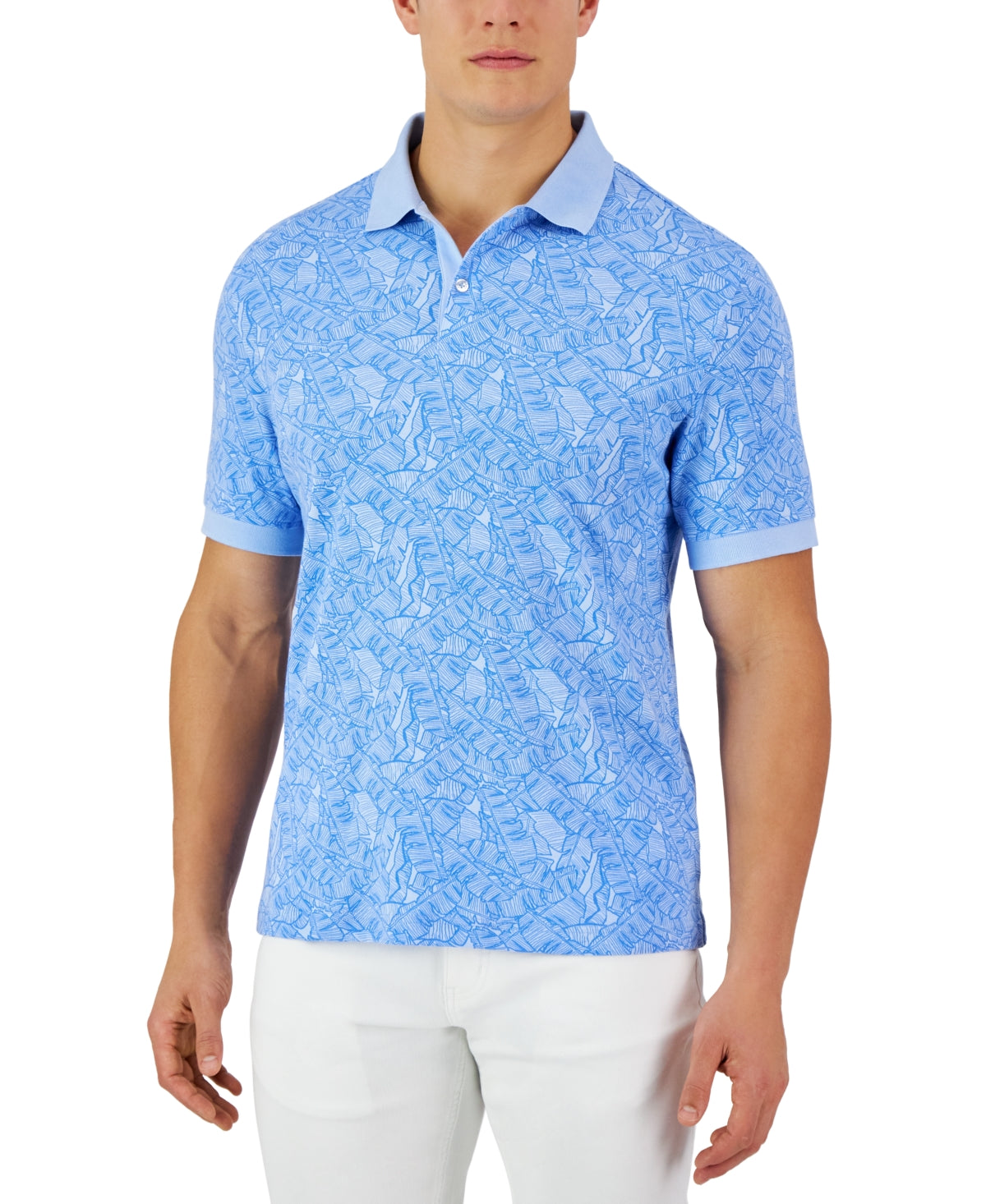 Club Room Men's Ben Tropical Short Sleeve Polo Shirt Pale Ink Blue XL
