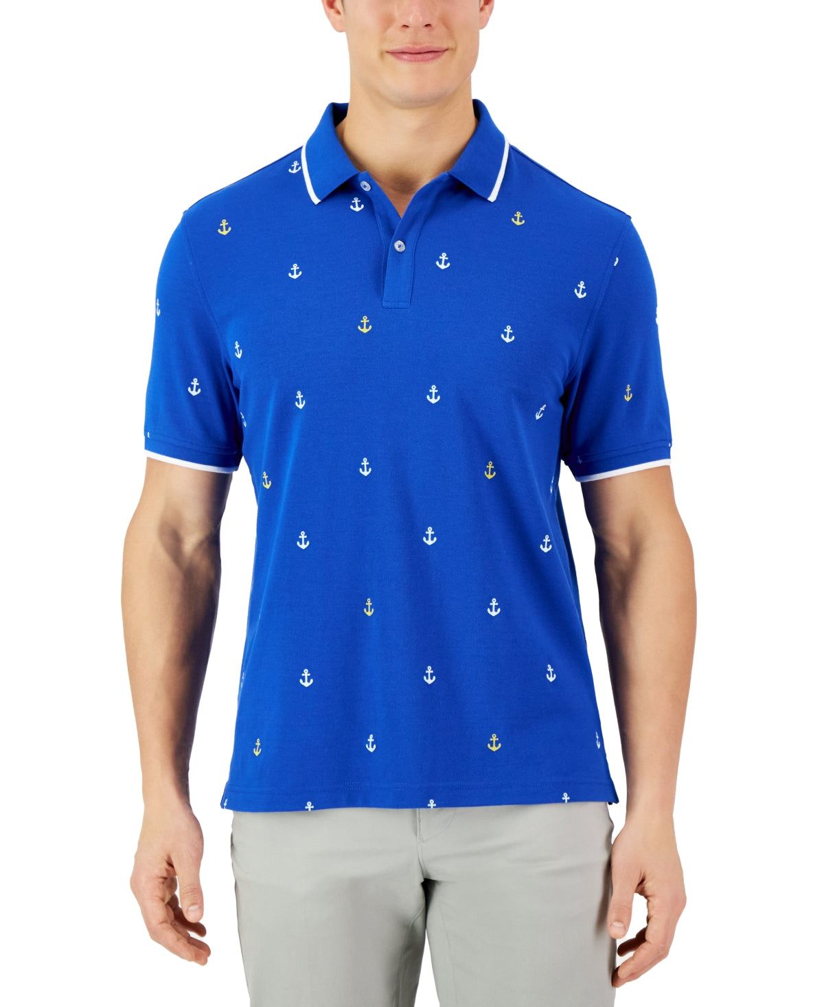 Club Room Men's Anchor Short Sleeve Polo Shirt Blue Mult Xli