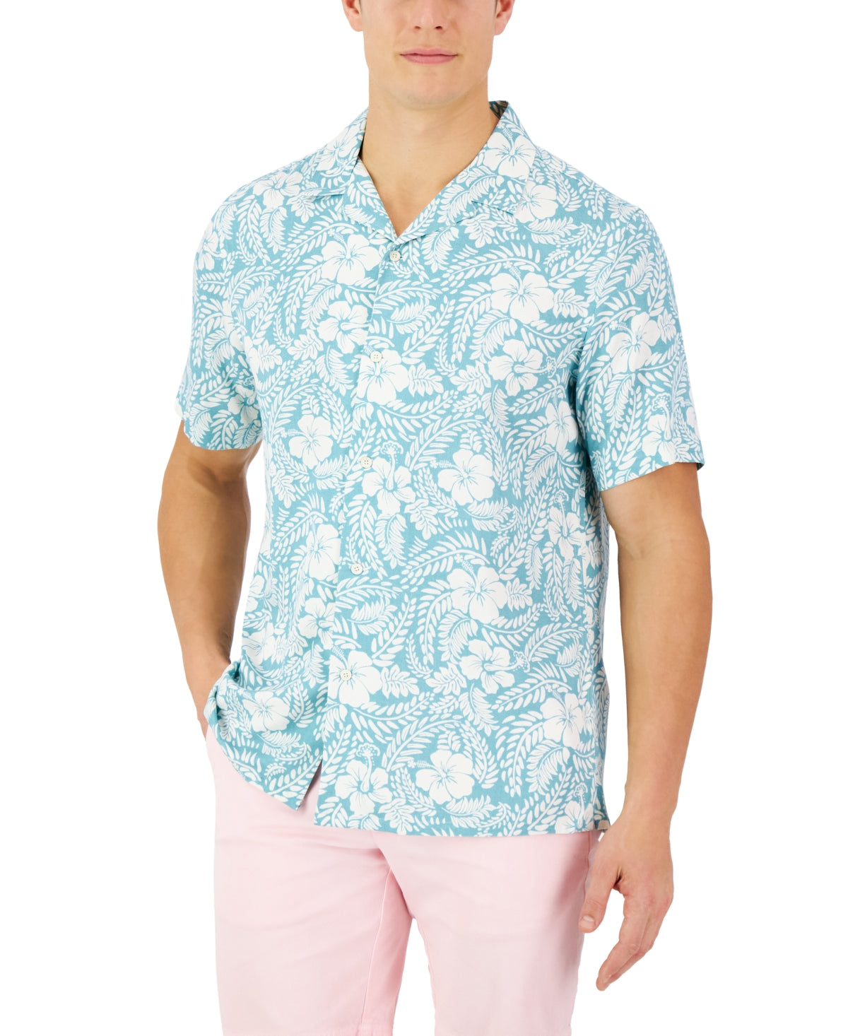 Club Room Mens Short sleeve Floral Short Sleeve Button Down Shirt Blue Small