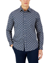 Club Room Mens Pineapple Print Long-Sleeve Button Down Shirt Blue Small