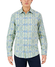 Club Room Men's Long Sleeve Button Down Shirt Larry Medall Yellow Combo Small