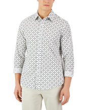 Club Room Mens Pineapple Print Long-Sleeve Button Down Shirt White Large