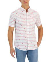 Club Room Mens Short Sleeve Shirt Print Bright White Red Large