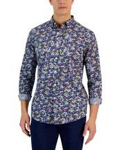 Club Room Men's Button Down Shirt Floral Print Navy Blue Small