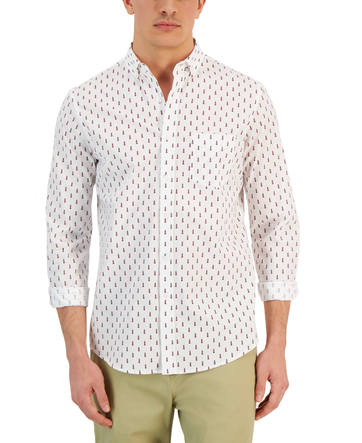 Club Room Men's Microlighthouse Graphic Shirt White 2XL
