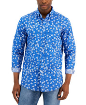Club Room Mens Ken Floral Button Down Long Sleeve Shirt Blue Medium