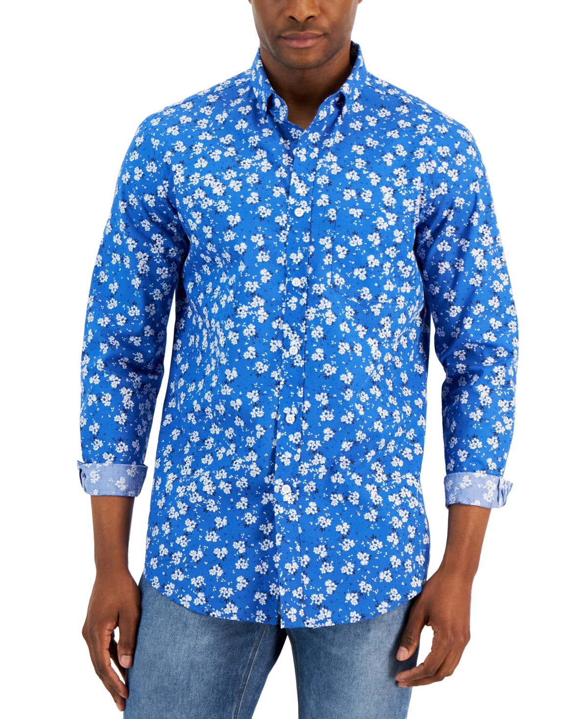 Club Room Men's Ken Floral Shirt Navy Large
