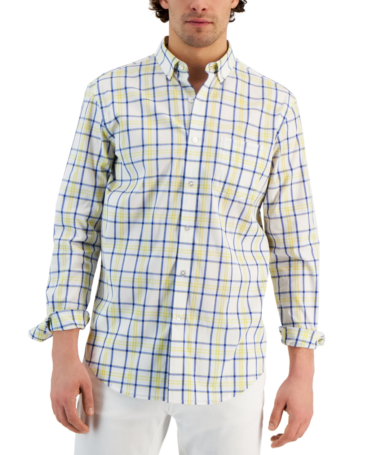 Club Room Men's Classic fit Plaid Shirt White Medium