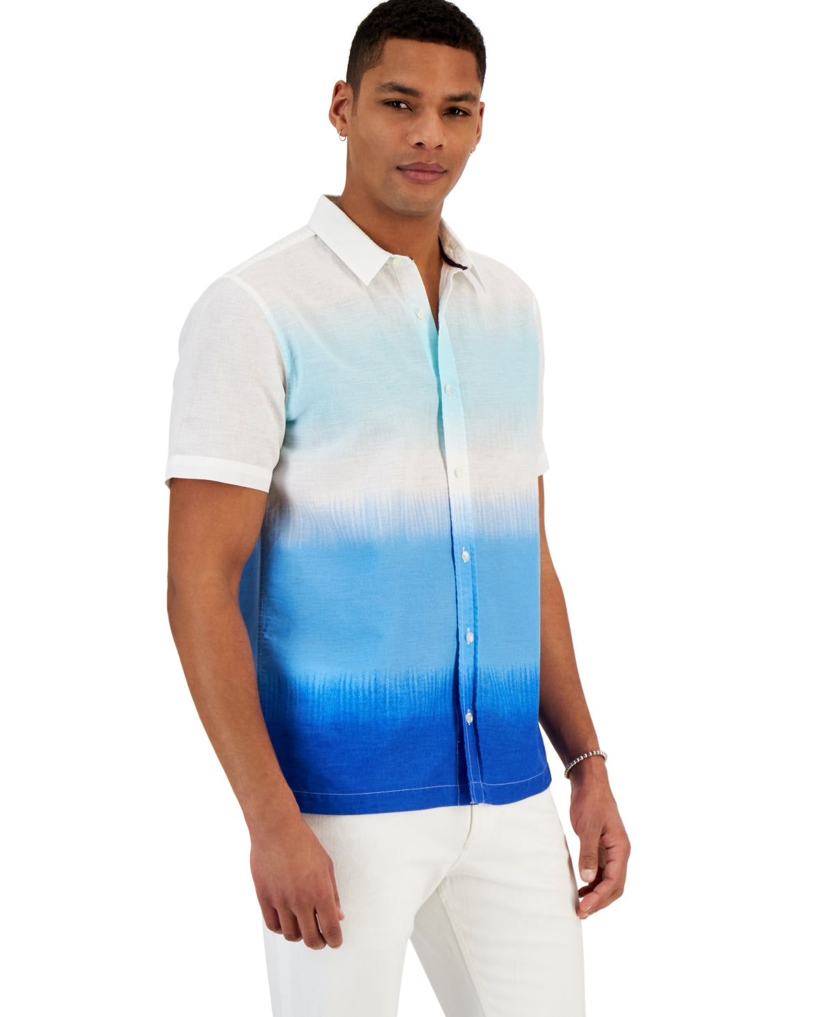 SUN + STONE Mens Rafferty Dip-Dye Short-Sleeve Shirt Blue Medium