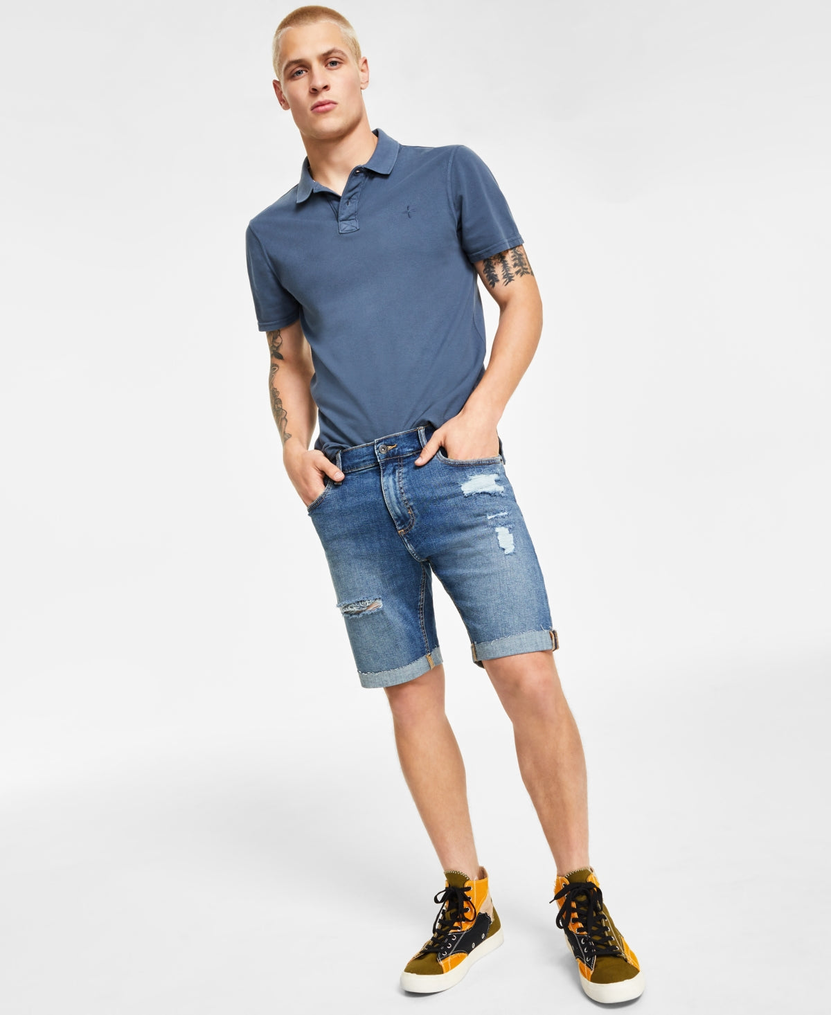 Sun + Stone Mens Regular-Fit Solid Pique Denim Shorts Ocean Foam Wash Blue 30
