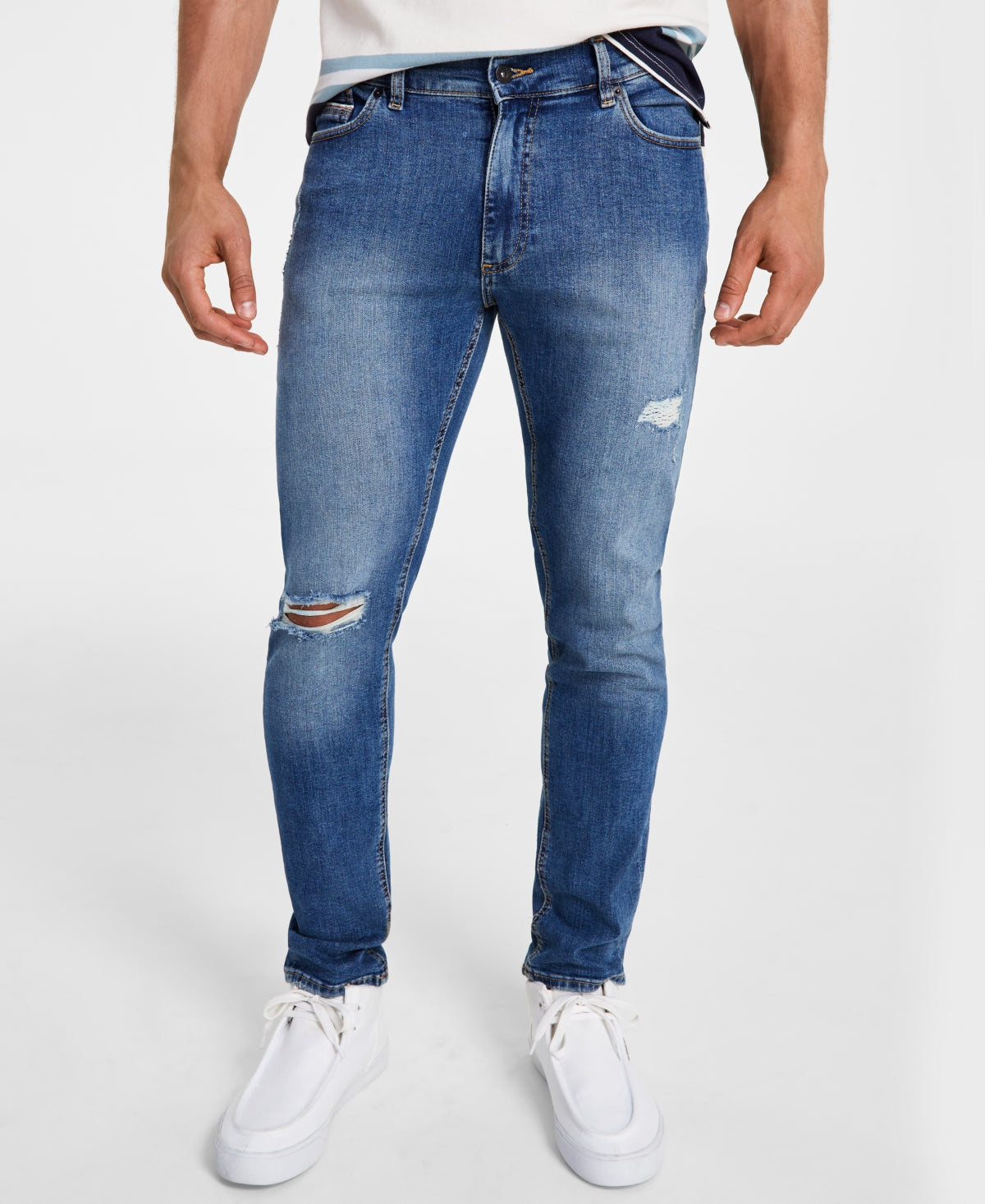 Sun Stone Mens Matthew Athletic Slim Fit Ocean Foam Wash Jeans 33" Waist