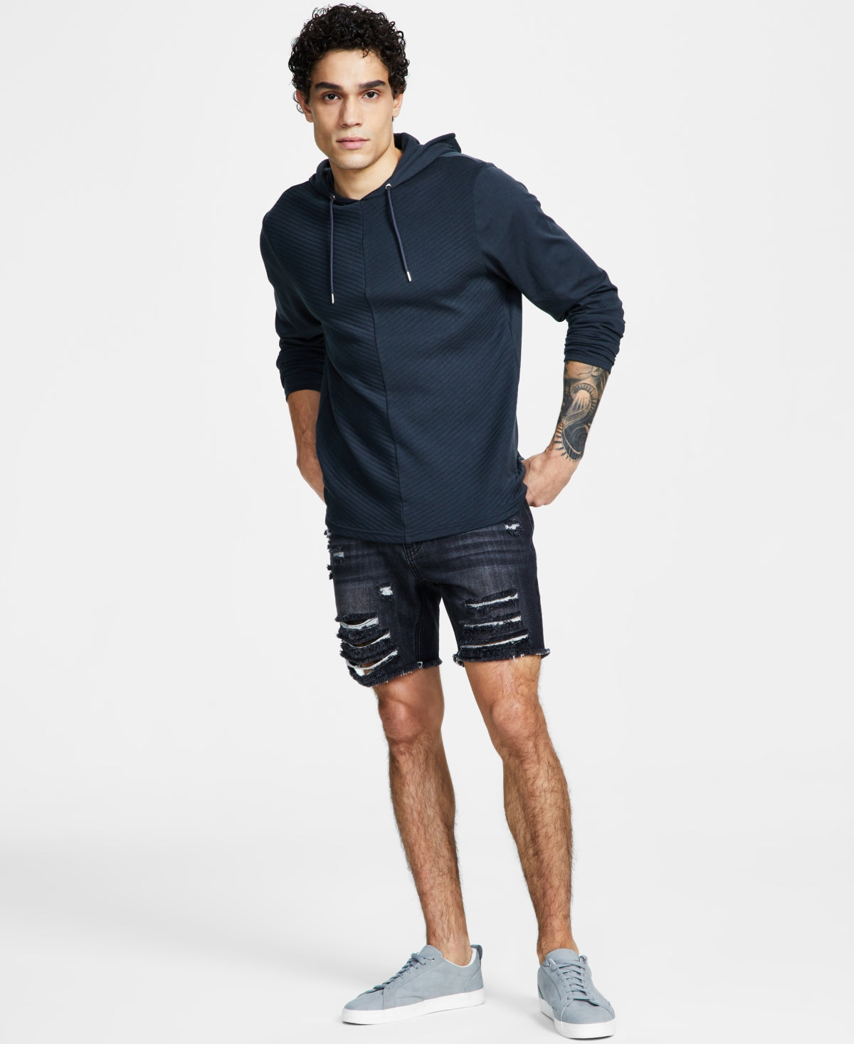 I.n.c. International Concepts Men's Classic Destroyed 7" Denim Shorts Black 36
