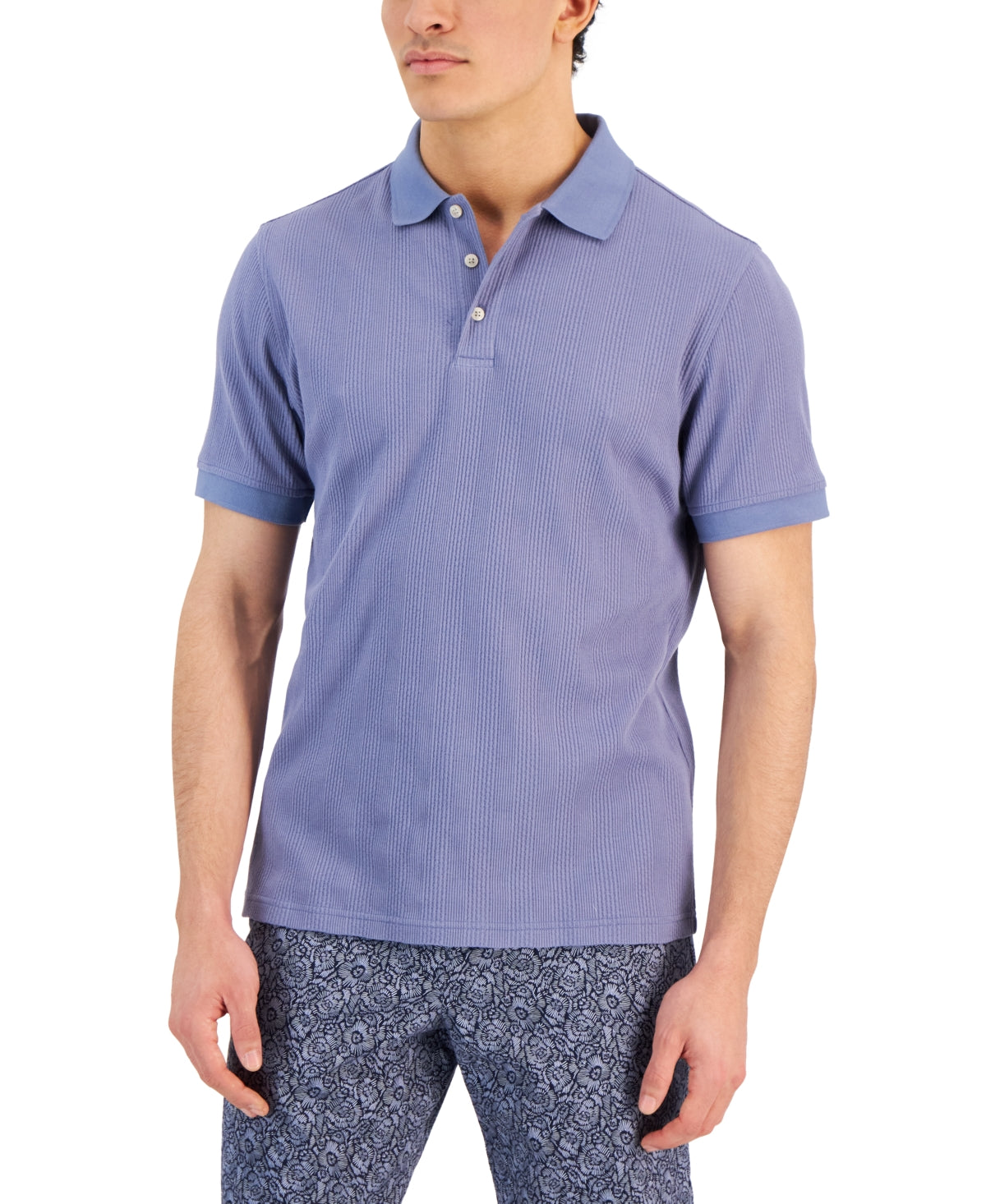 Alfani Men's Textured Stripe Short Sleeve Polo Shirt  Camminare Noir Blue Small