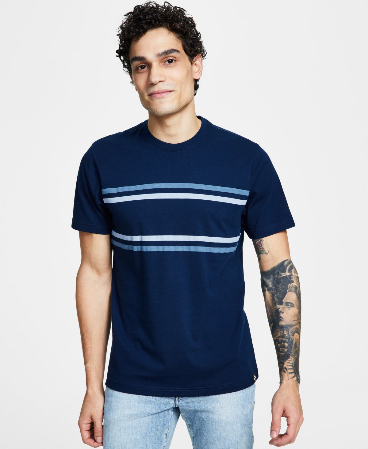 Sun + Stone Mens Whitney Chest Stripe Short Sleeve T Shirt Skysail Blue XL