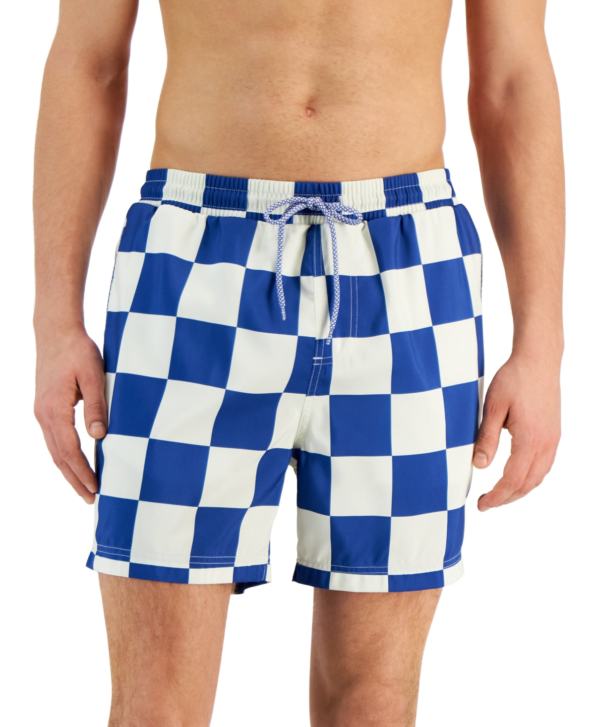 INC INTERNATIONAL CONCEPTS Men's Quick-Dry Checker 5" Swim Trunks Blue Medium