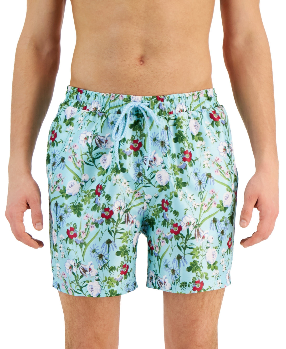 International Concepts Men's Evan Garden Floral Print 5" Swim Trunks Blue Medium