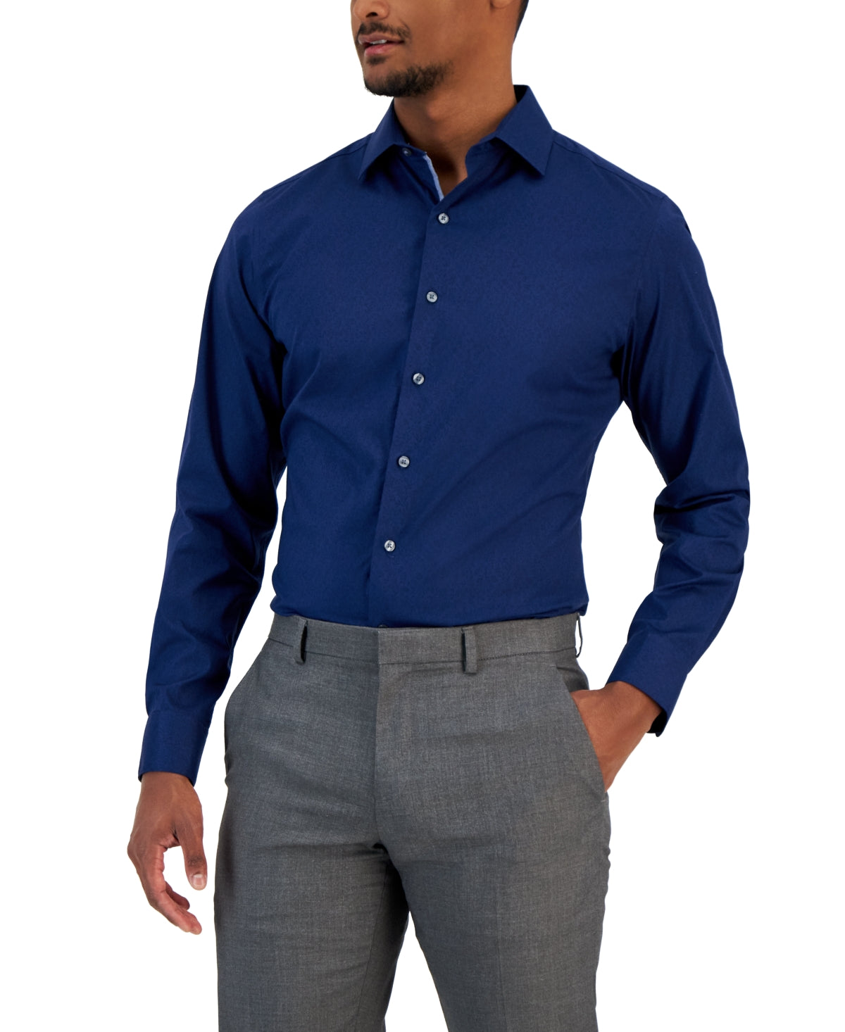 Bar III Men's Vine-Print Button Down Dress Shirt Navy Large