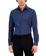 Alfani Men's Slim Fit 4 Way Stretch Slub Texture Dress Shirt Navy 17 17.5 36 37