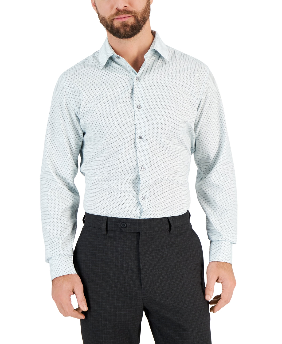 Alfani Men's Slim Fit 4 Way Stretch Geo Print Dress Shirt Green 15-15.5 32-33