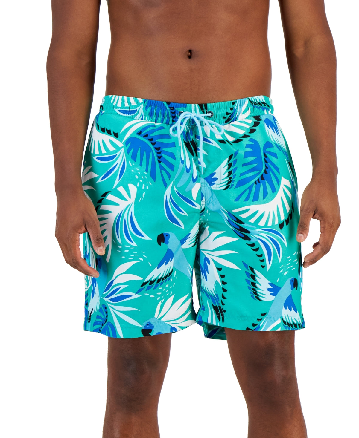 Club Room Men's Bird Swim Trunks Green Blue Multi Medium