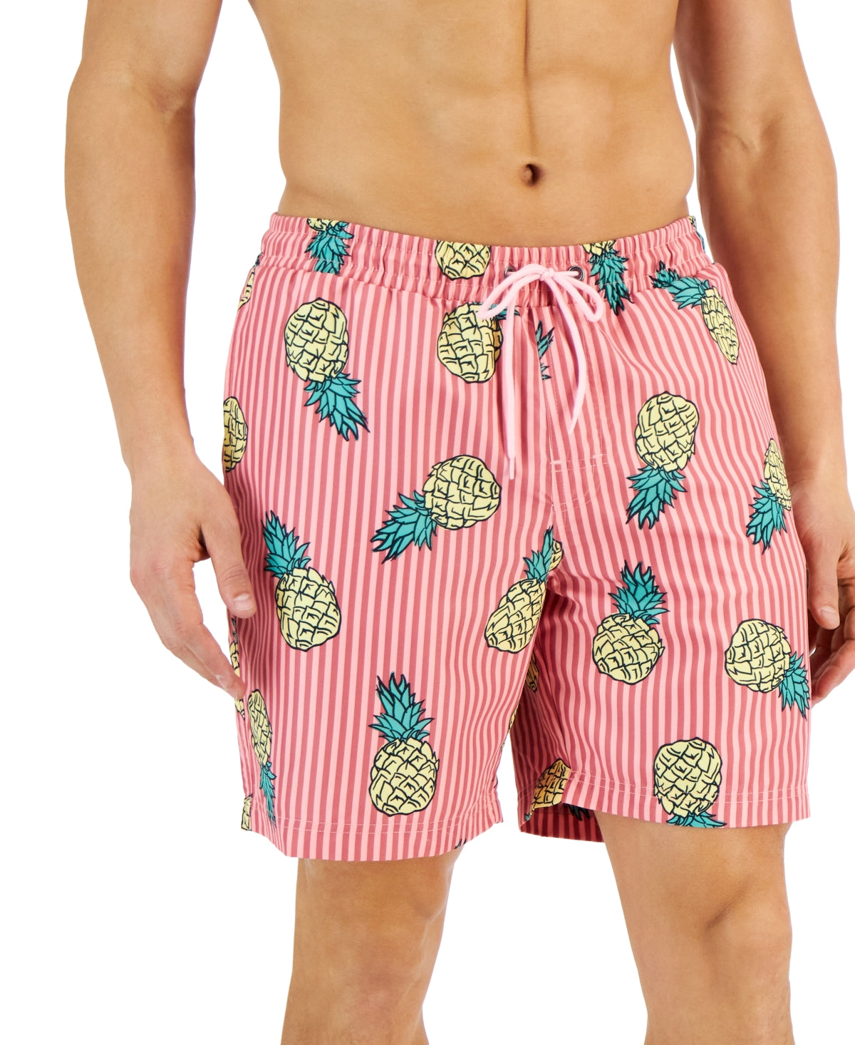 CLUB ROOM Men's Pineapple Stripes Swim Trunks Pink Large
