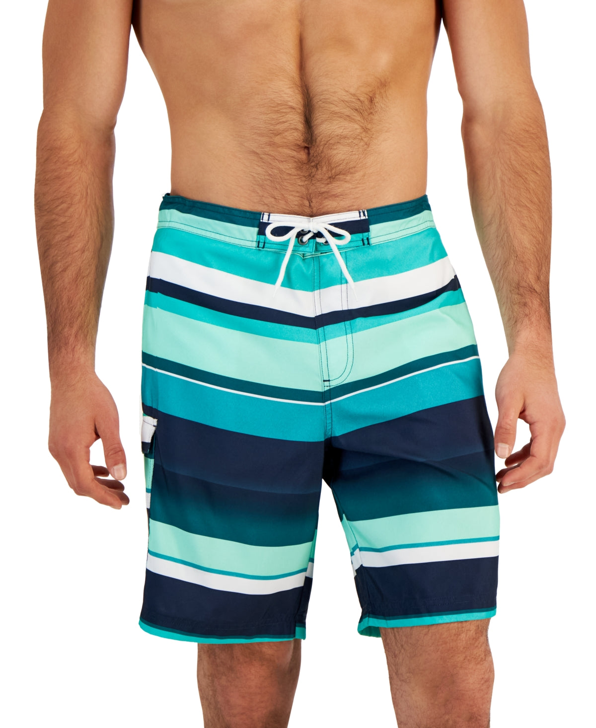 Club Room Men's Chroma Stripe E Board Swim Trunks Teal Medium