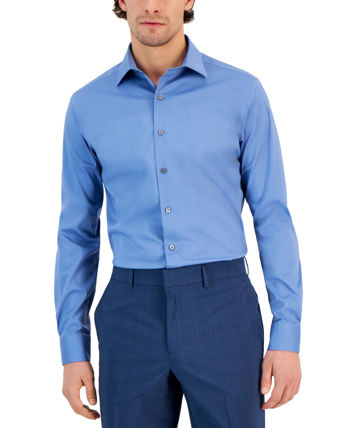 Alfani Mens Slim fit Dress Shirt Medium 15-15.5 32-33 Blue Solid