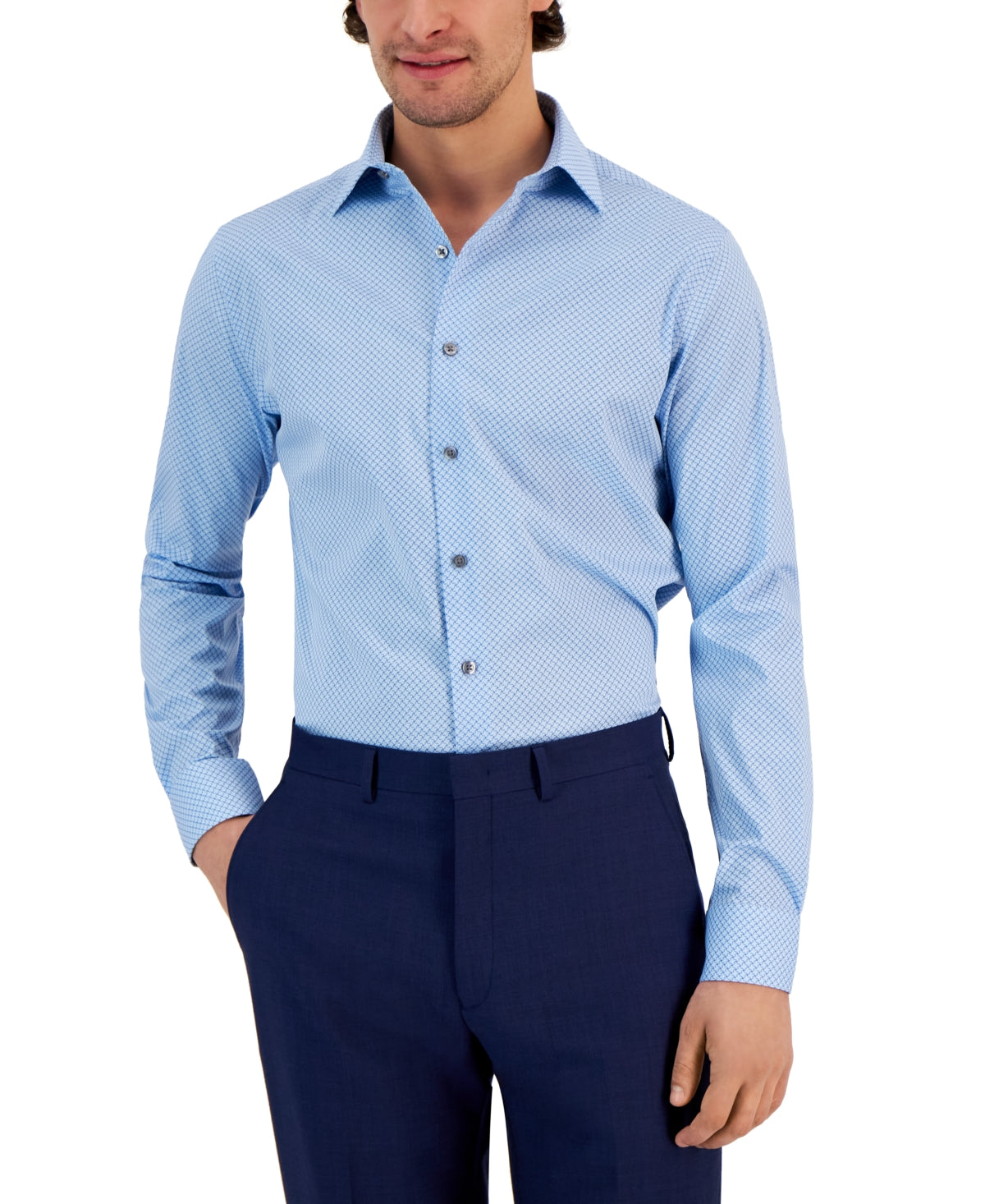 Alfani Mens Slim Fit Stain Resistant Puzzle Dress Shirt Light Blue 15 15.5 32 33