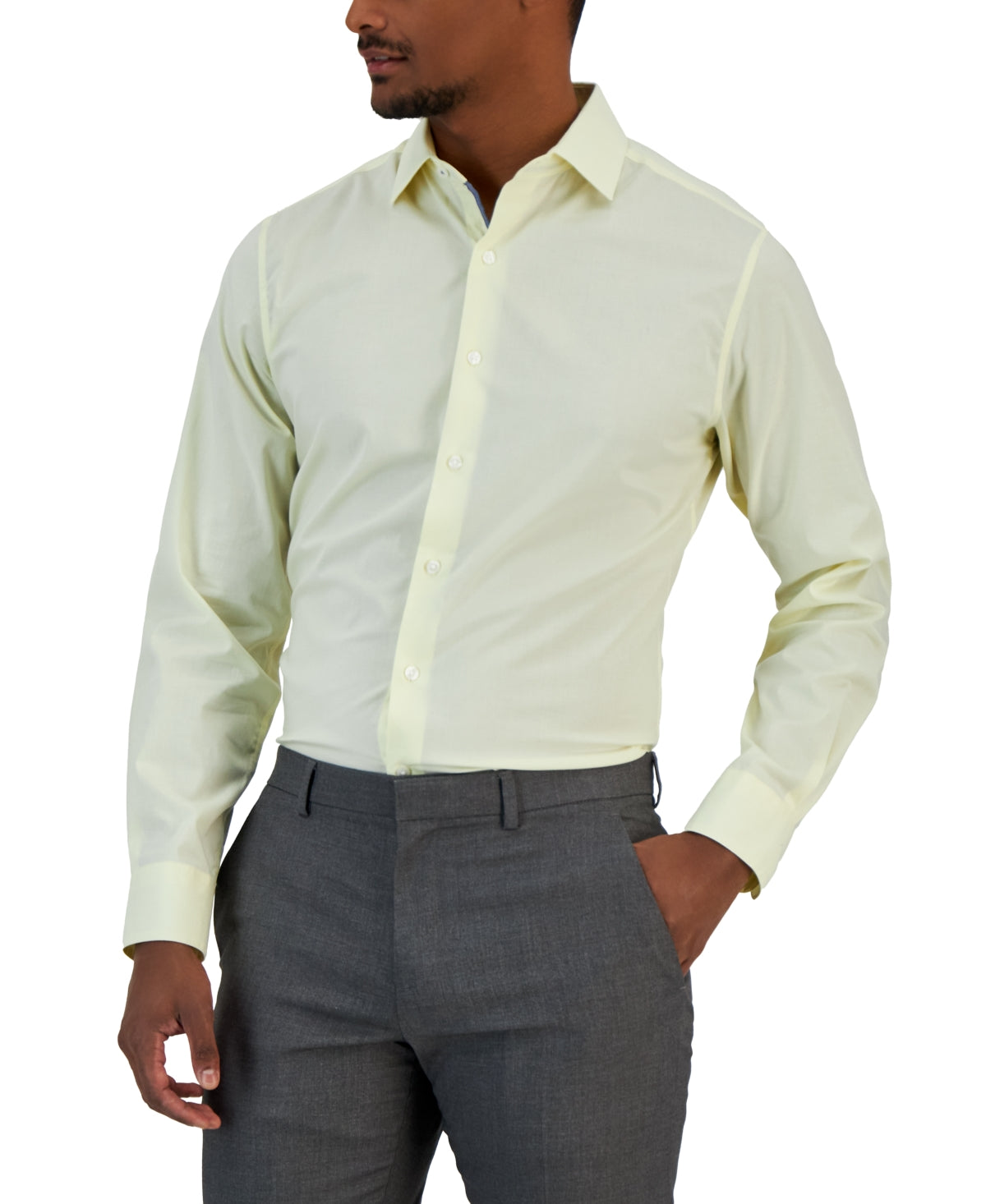 Bar Iii Men's Slim Fit Chambray Button Down Dress Shirt Yellow 17 17.5
