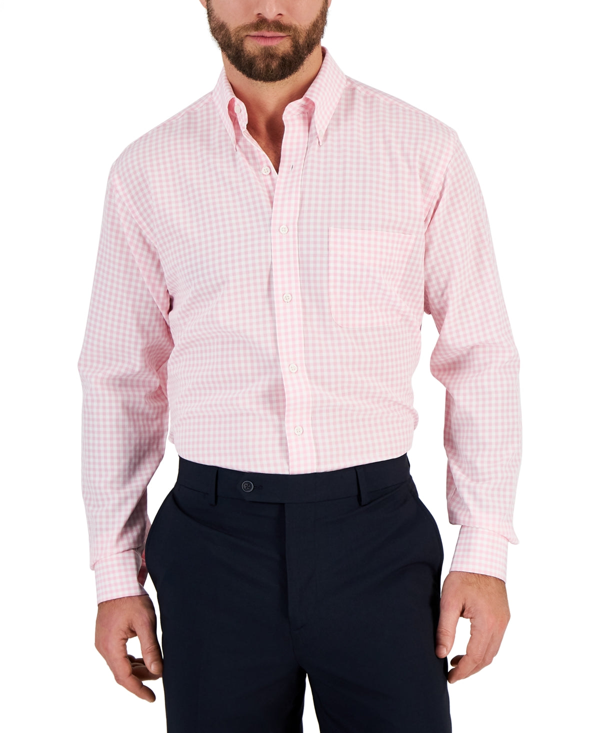 Club Room Men's Regular Fit Traveler Button Down Dress Shirt Pink 17.5 36 37