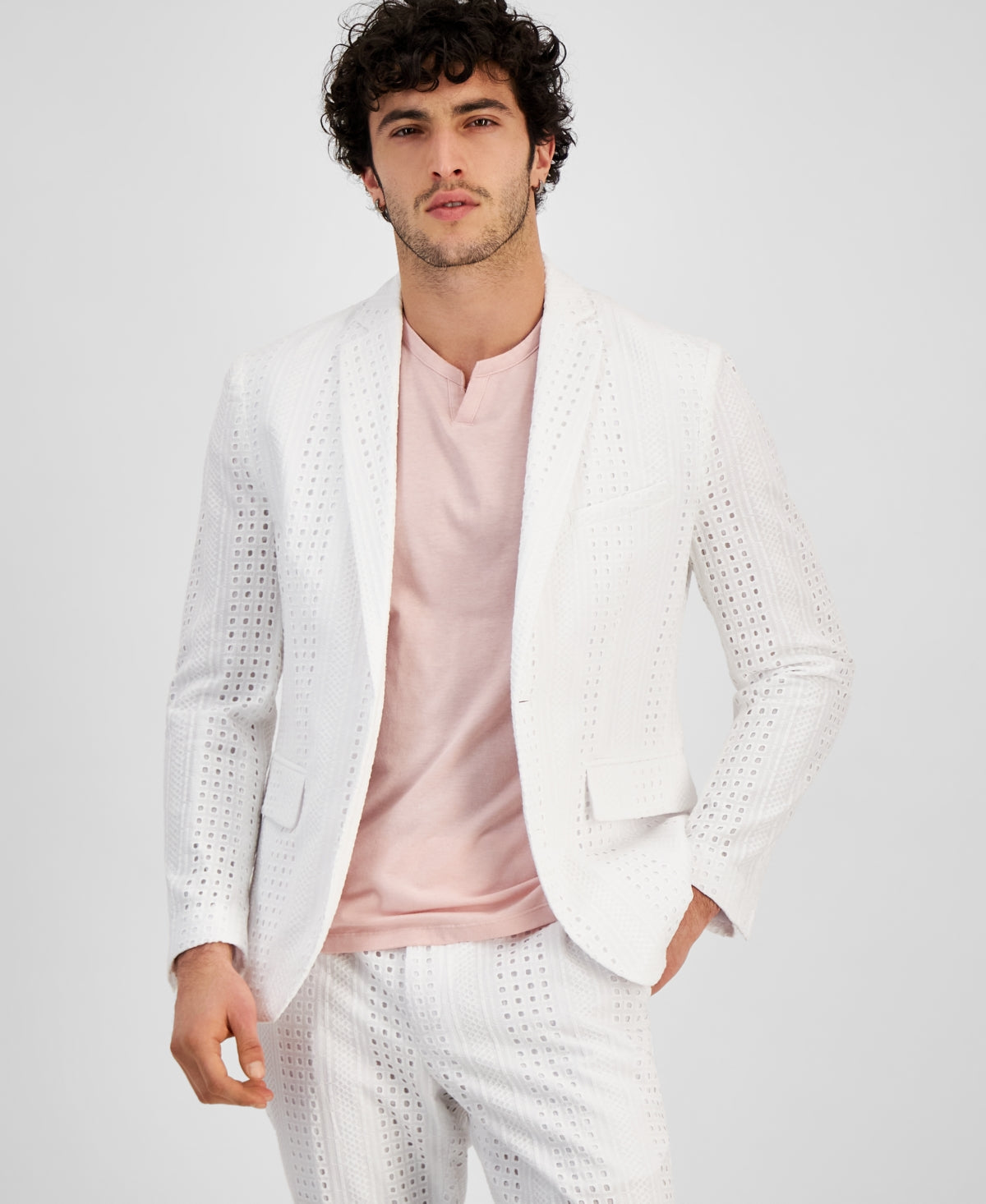I.N.C. International Concepts Men's Slim Fit Eyelet Suit Jacket White XS
